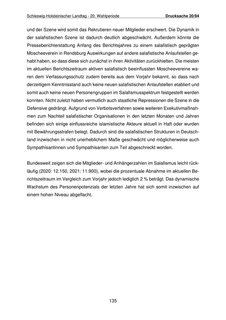 Seite 136 des Verfassungsschutzbericht 2021 Schleswig-Holstein