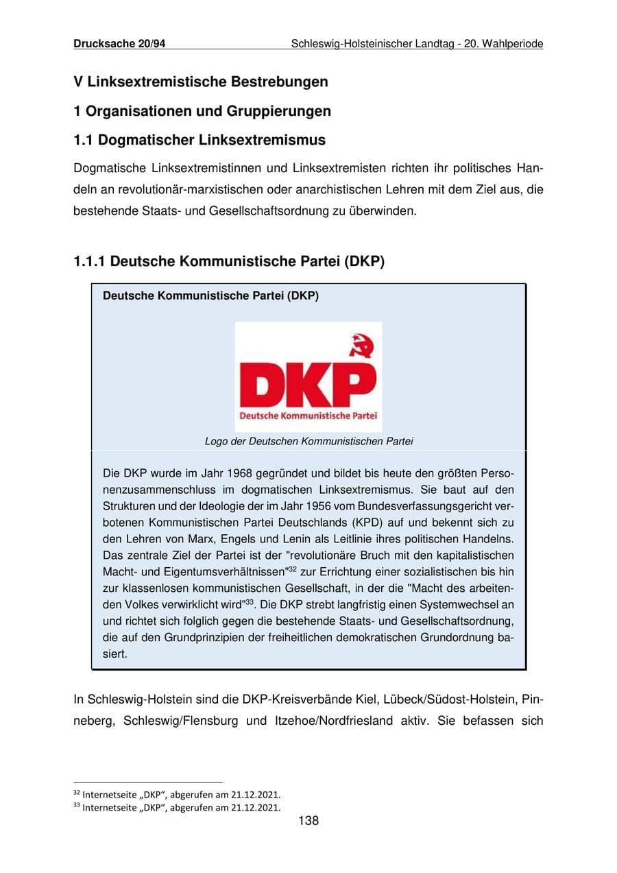 Seite 139 des Verfassungsschutzbericht 2021 Schleswig-Holstein