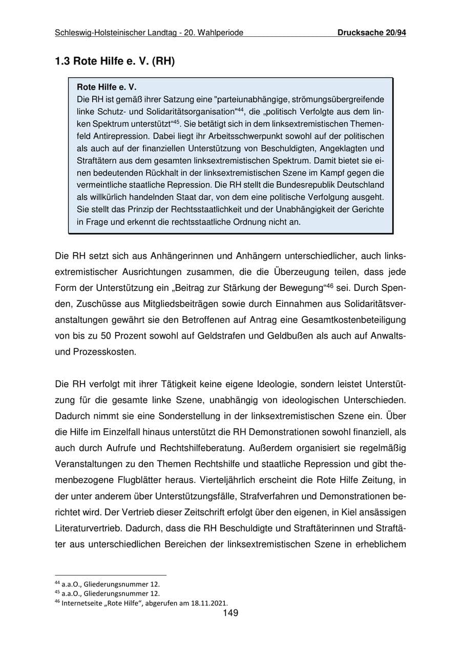 Seite 150 des Verfassungsschutzbericht 2021 Schleswig-Holstein
