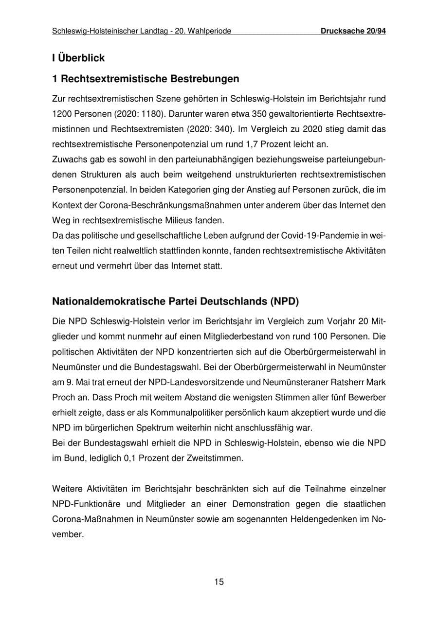 Seite 16 des Verfassungsschutzbericht 2021 Schleswig-Holstein