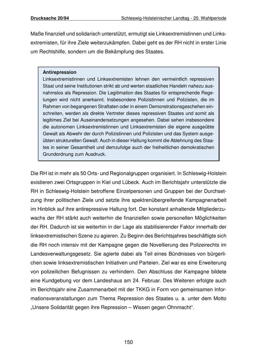Seite 151 des Verfassungsschutzbericht 2021 Schleswig-Holstein