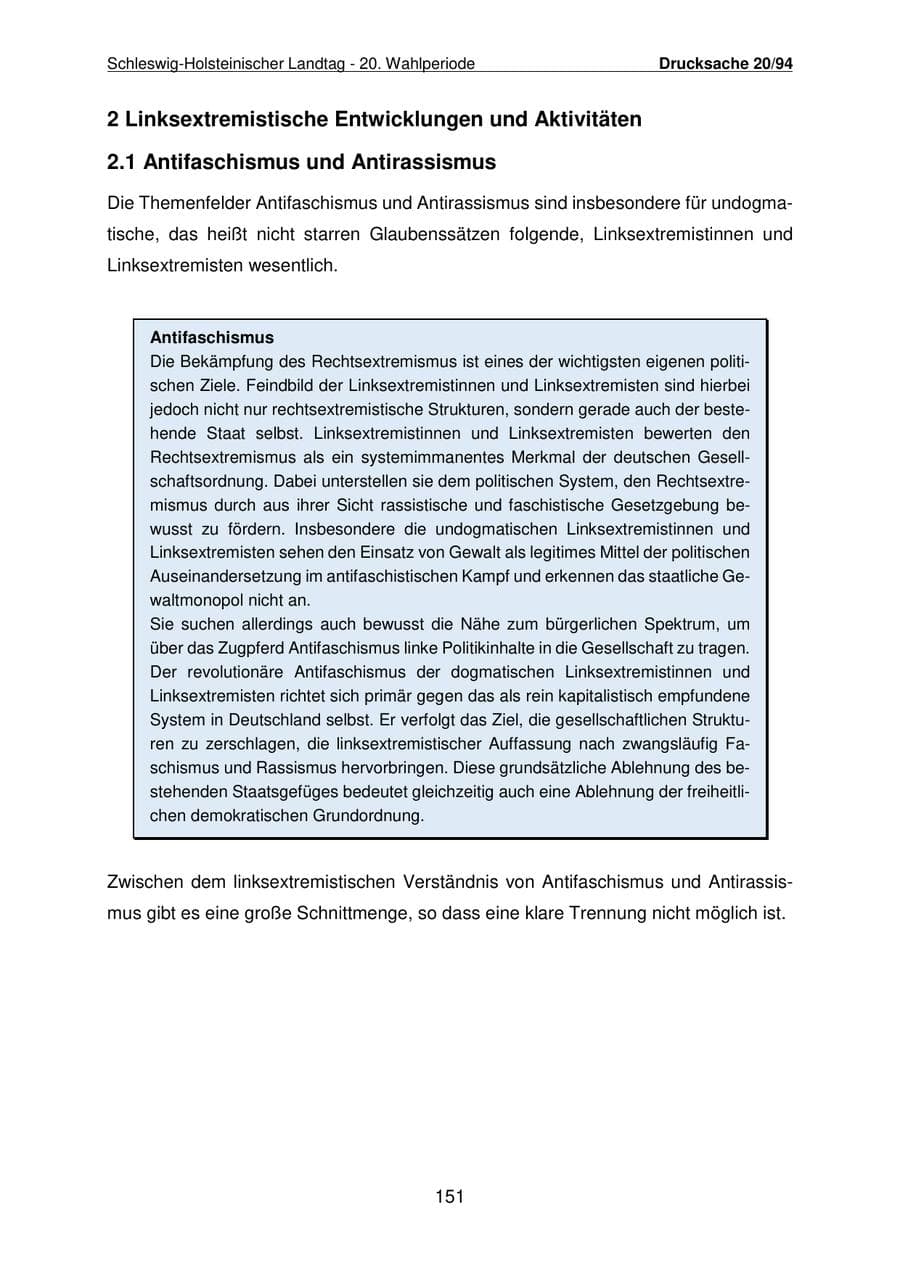 Seite 152 des Verfassungsschutzbericht 2021 Schleswig-Holstein