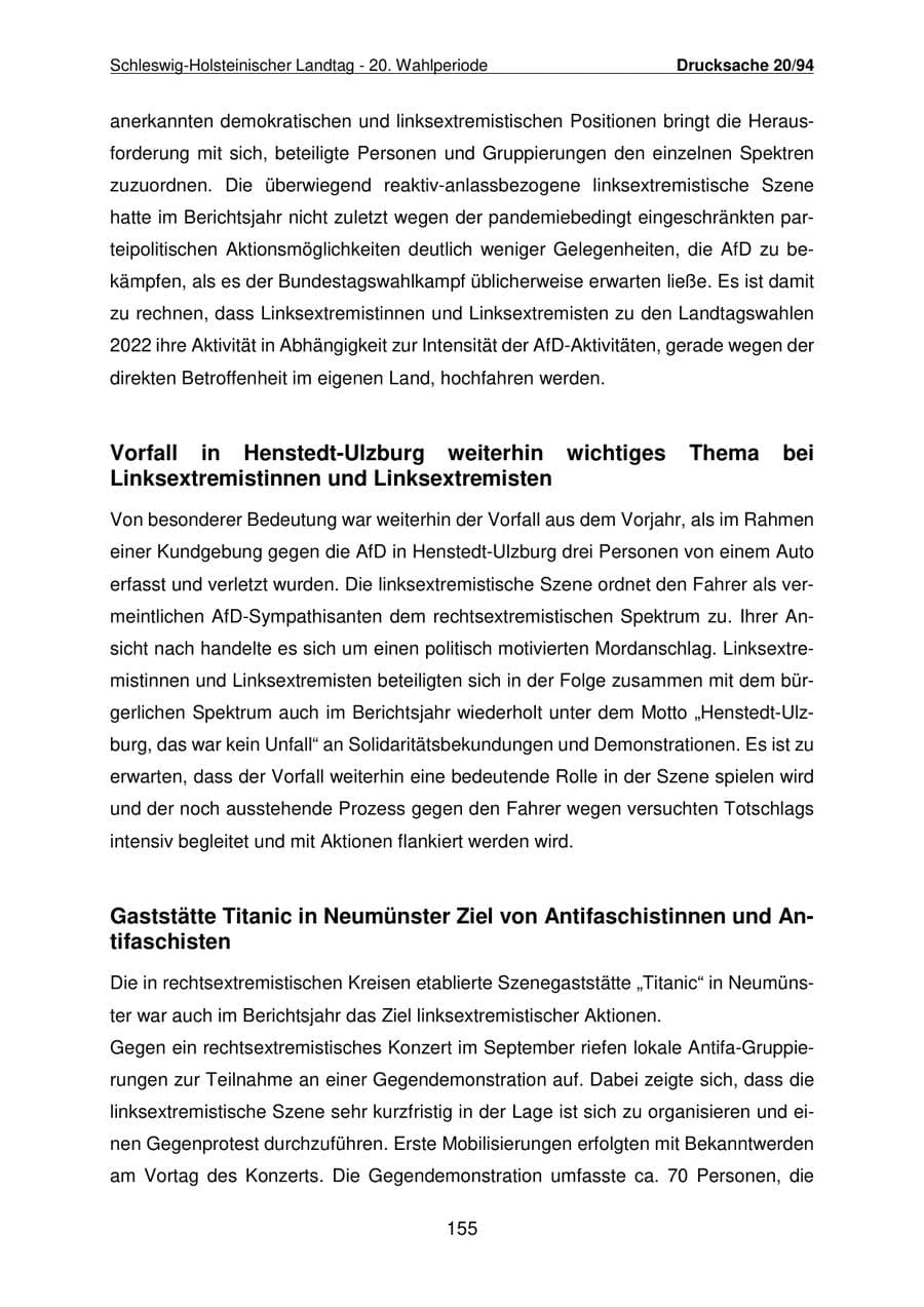 Seite 156 des Verfassungsschutzbericht 2021 Schleswig-Holstein