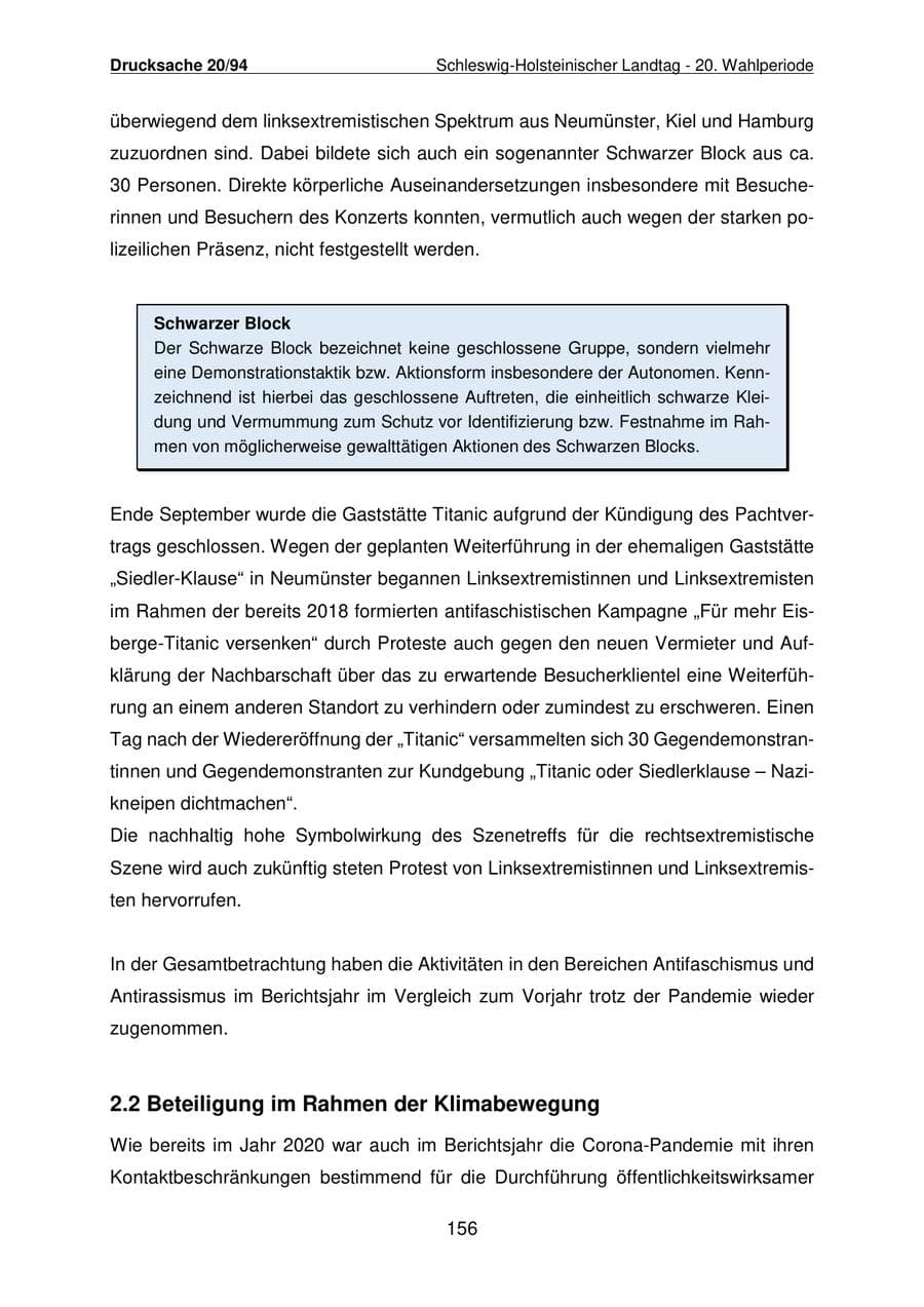 Seite 157 des Verfassungsschutzbericht 2021 Schleswig-Holstein