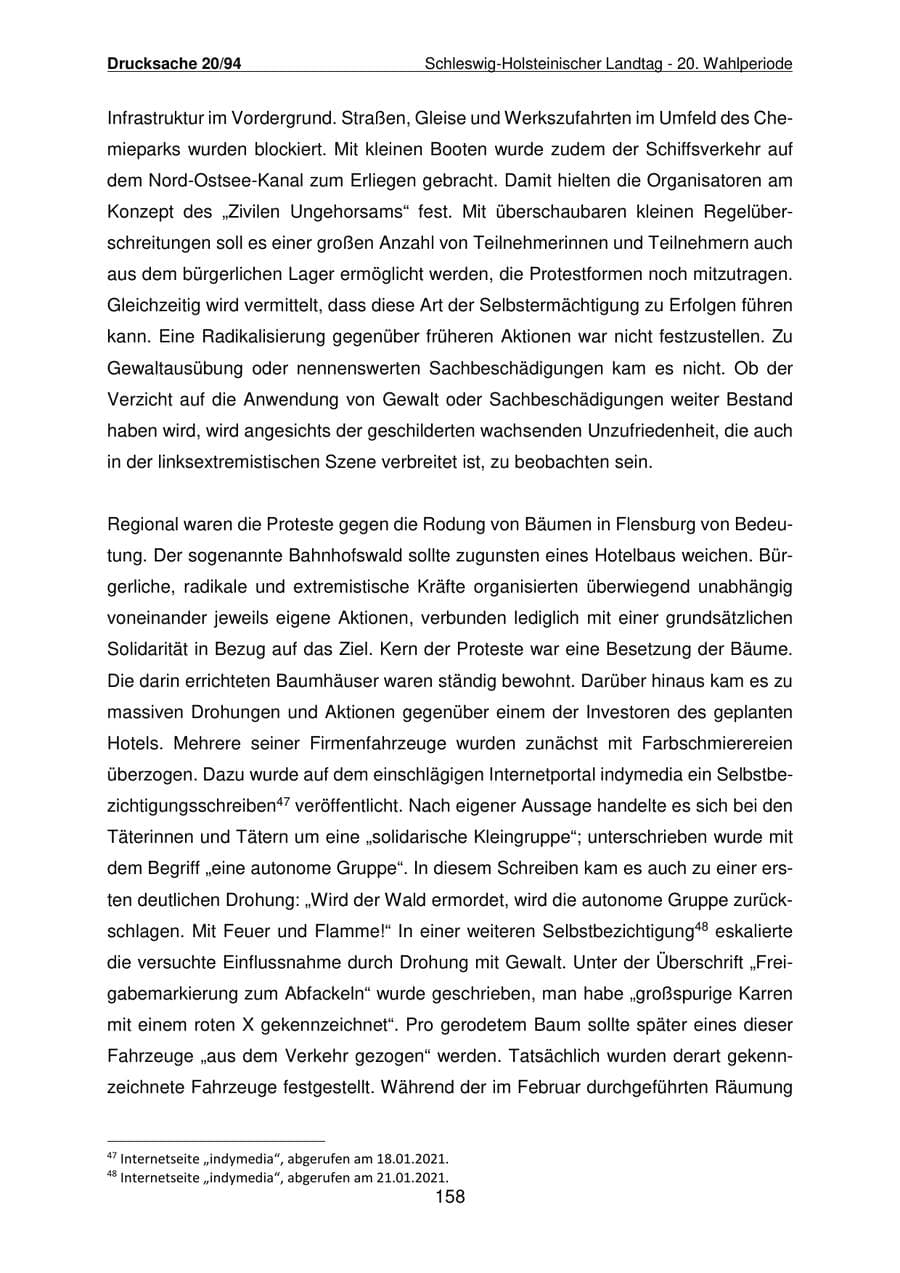 Seite 159 des Verfassungsschutzbericht 2021 Schleswig-Holstein