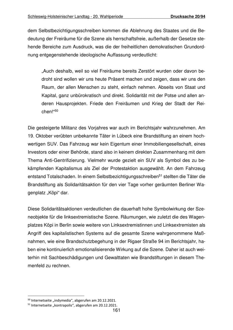 Seite 162 des Verfassungsschutzbericht 2021 Schleswig-Holstein