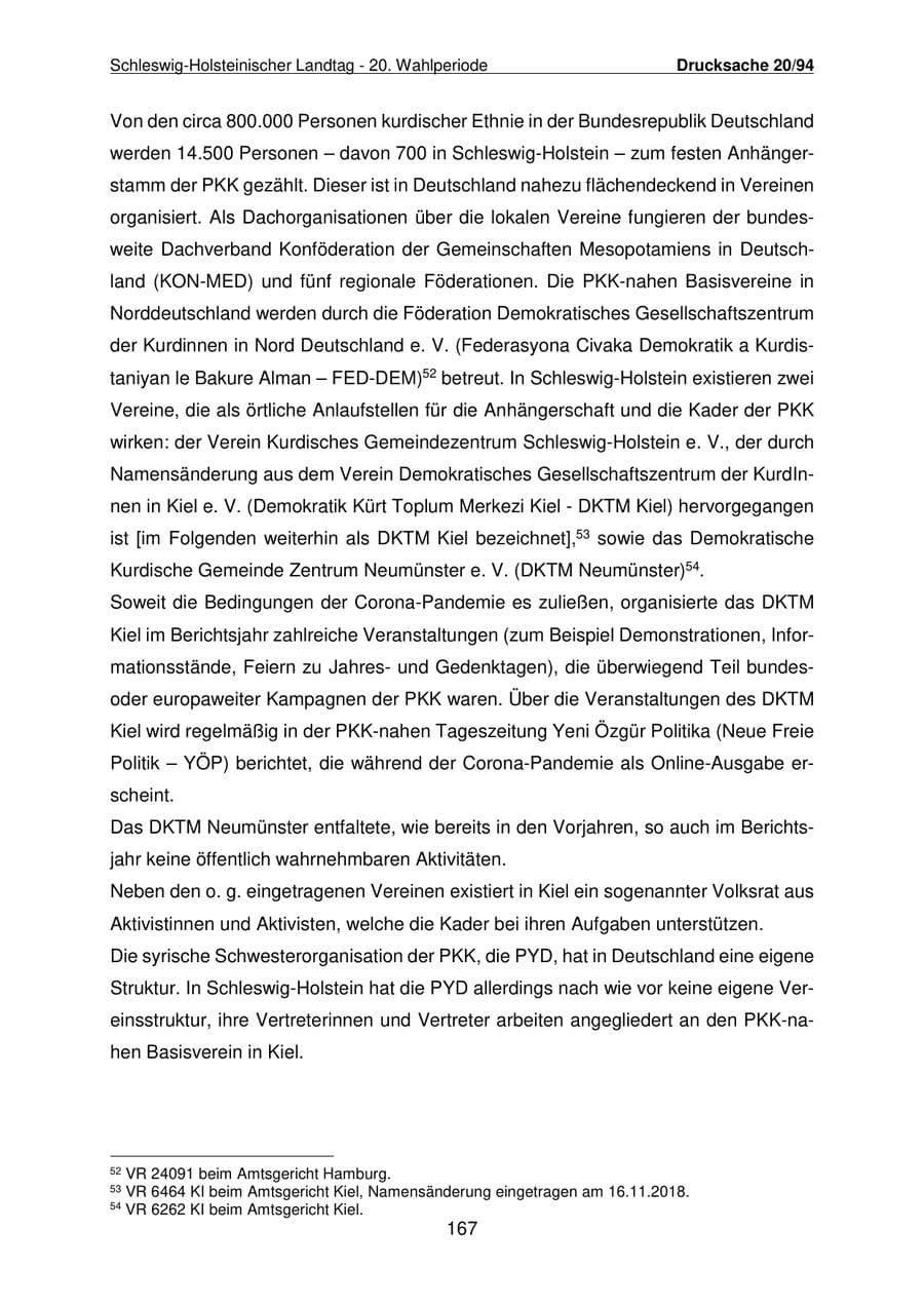 Seite 168 des Verfassungsschutzbericht 2021 Schleswig-Holstein
