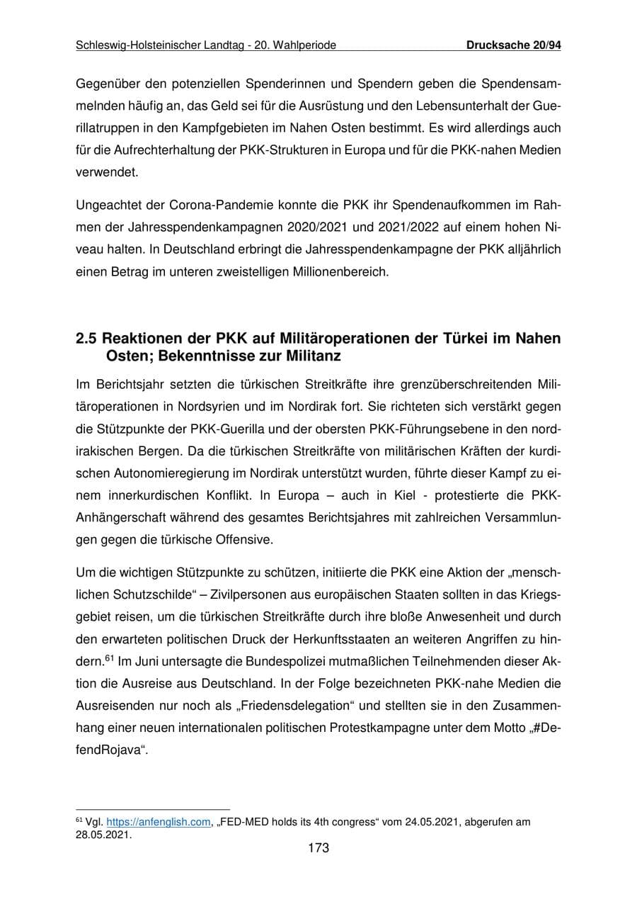 Seite 174 des Verfassungsschutzbericht 2021 Schleswig-Holstein