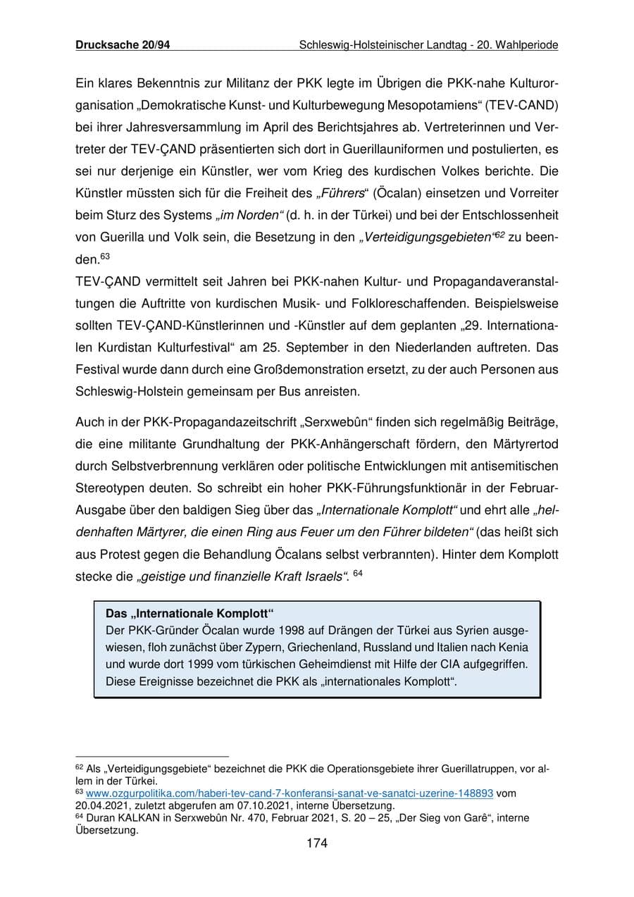 Seite 175 des Verfassungsschutzbericht 2021 Schleswig-Holstein