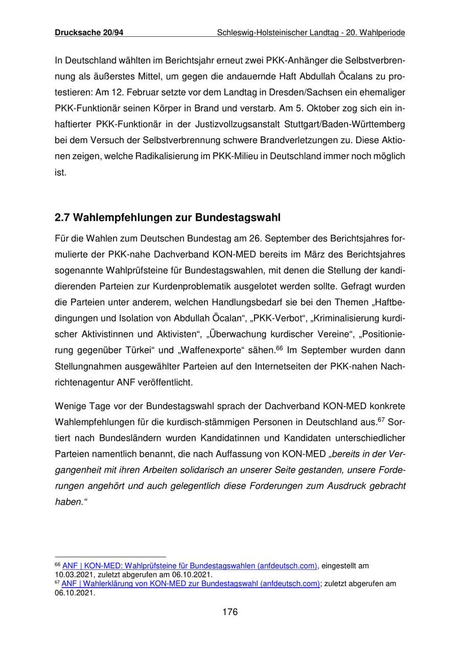 Seite 177 des Verfassungsschutzbericht 2021 Schleswig-Holstein