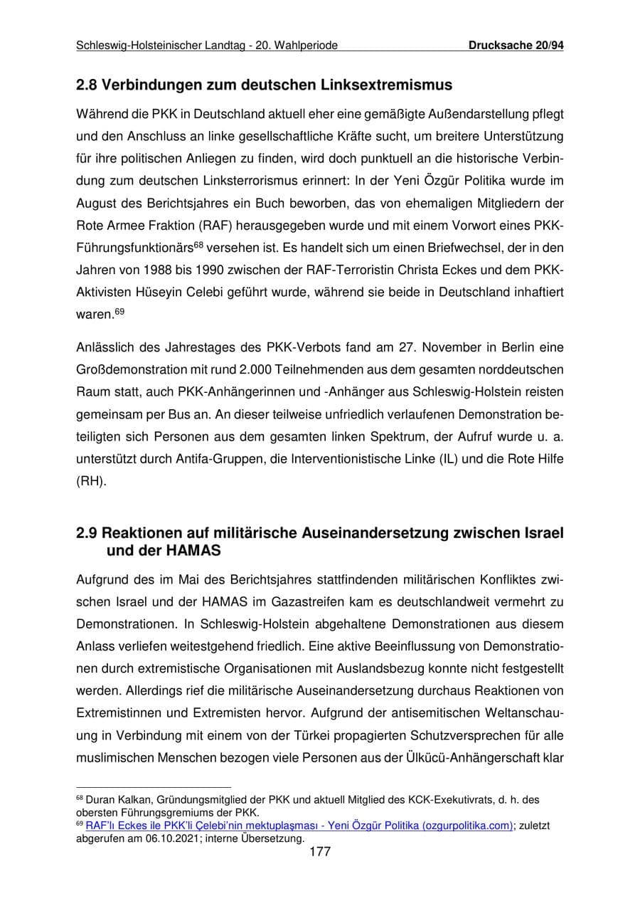 Seite 178 des Verfassungsschutzbericht 2021 Schleswig-Holstein