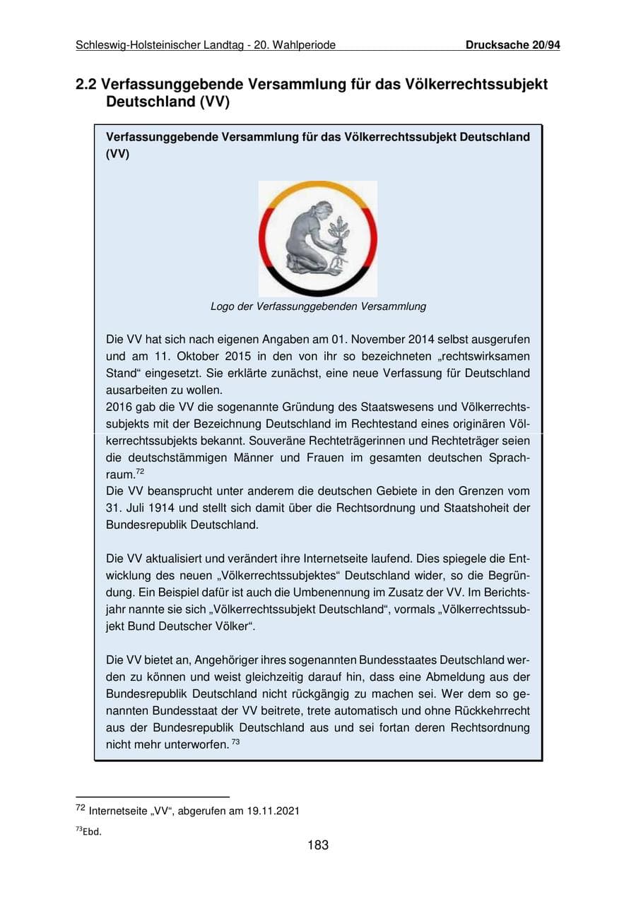 Seite 184 des Verfassungsschutzbericht 2021 Schleswig-Holstein