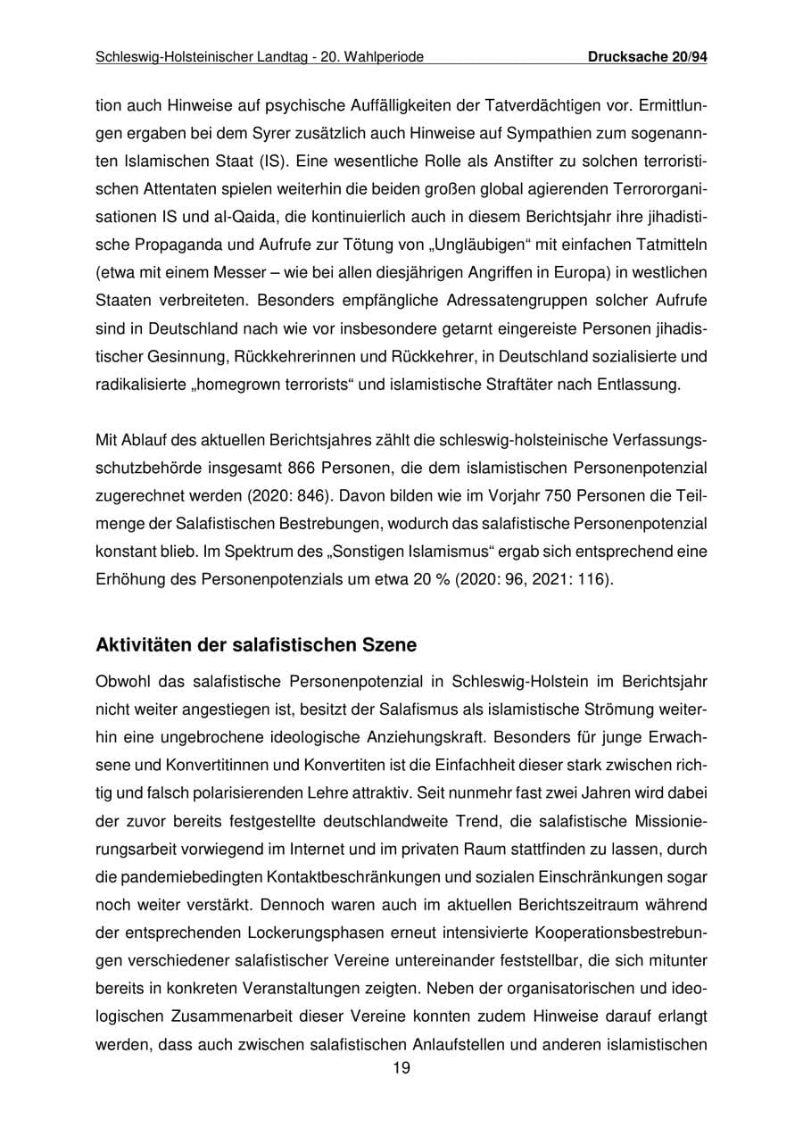 Seite 20 des Verfassungsschutzbericht 2021 Schleswig-Holstein