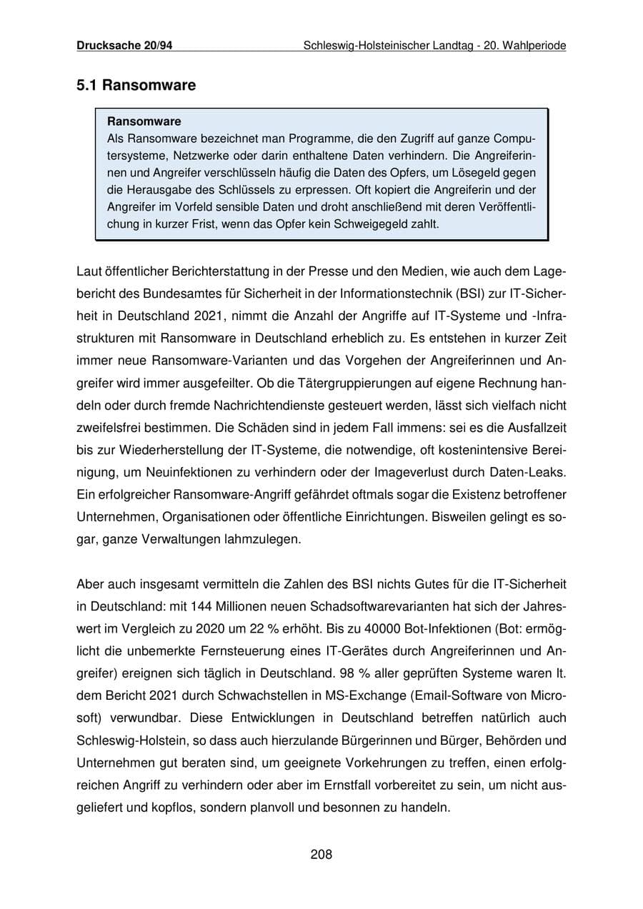 Seite 209 des Verfassungsschutzbericht 2021 Schleswig-Holstein
