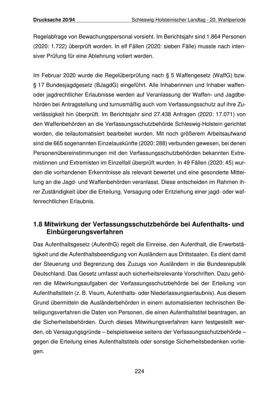 Seite 225 des Verfassungsschutzbericht 2021 Schleswig-Holstein
