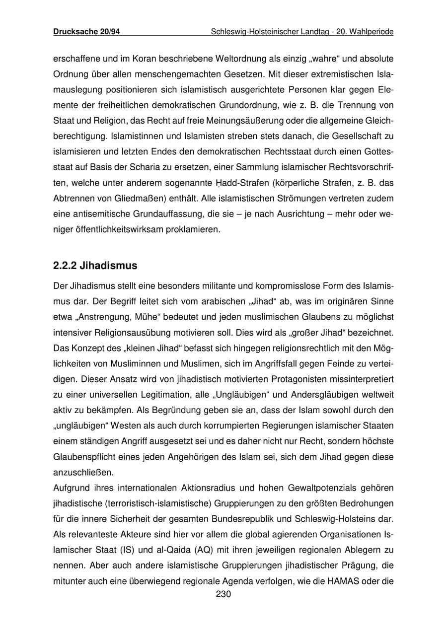 Seite 231 des Verfassungsschutzbericht 2021 Schleswig-Holstein