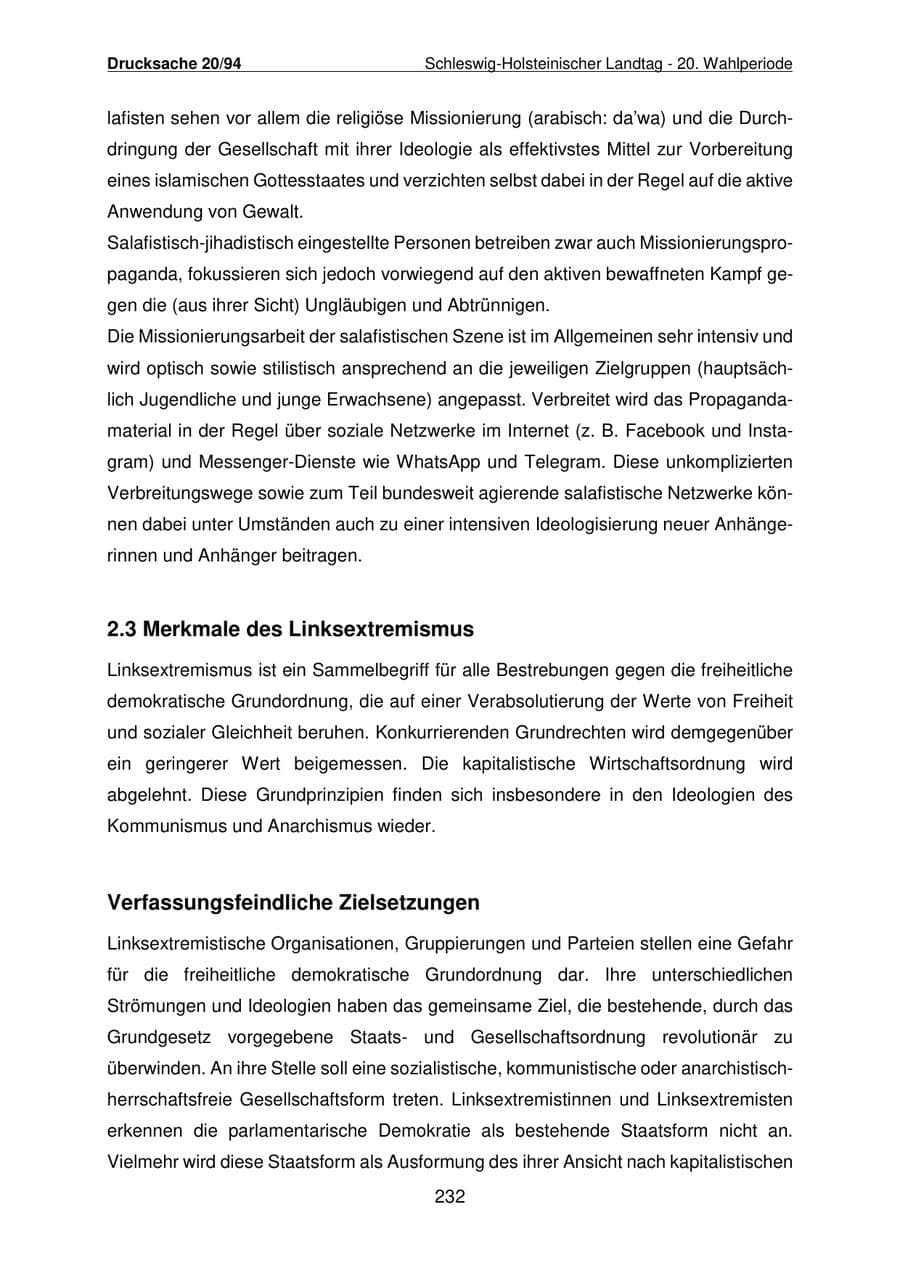 Seite 233 des Verfassungsschutzbericht 2021 Schleswig-Holstein