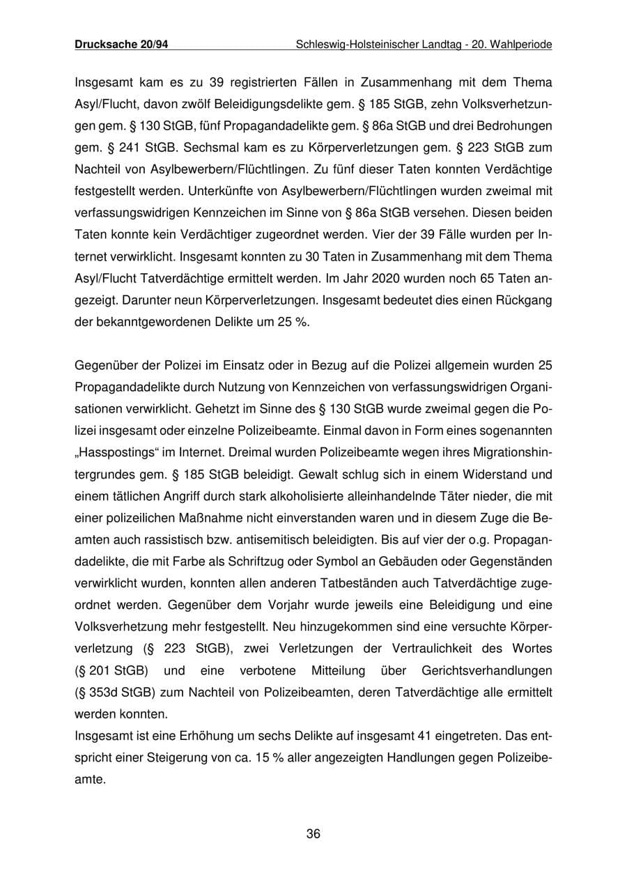 Seite 37 des Verfassungsschutzbericht 2021 Schleswig-Holstein