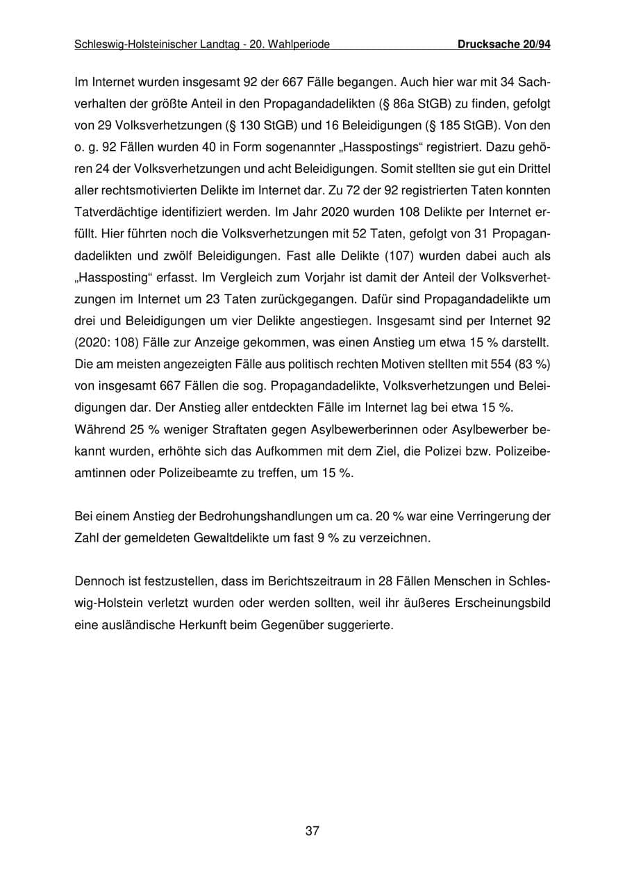 Seite 38 des Verfassungsschutzbericht 2021 Schleswig-Holstein