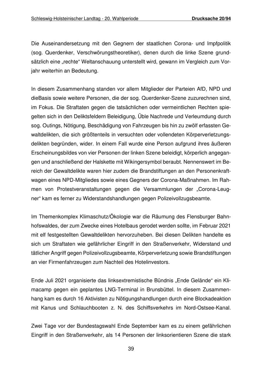 Seite 40 des Verfassungsschutzbericht 2021 Schleswig-Holstein