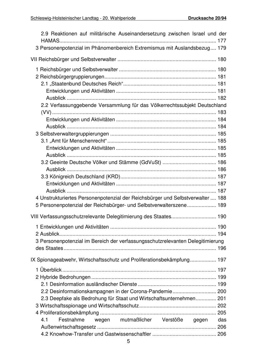 Seite 6 des Verfassungsschutzbericht 2021 Schleswig-Holstein