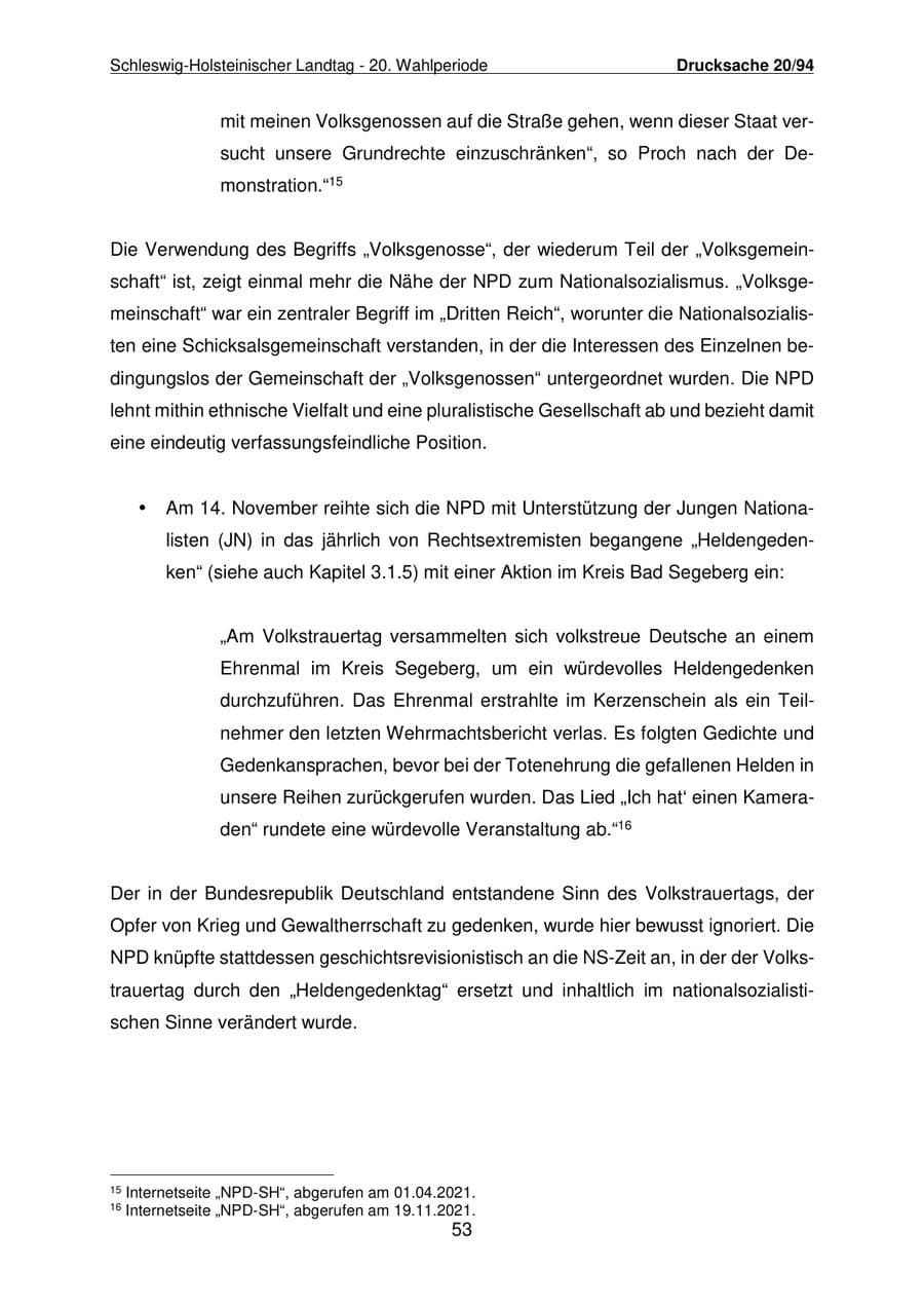 Seite 54 des Verfassungsschutzbericht 2021 Schleswig-Holstein