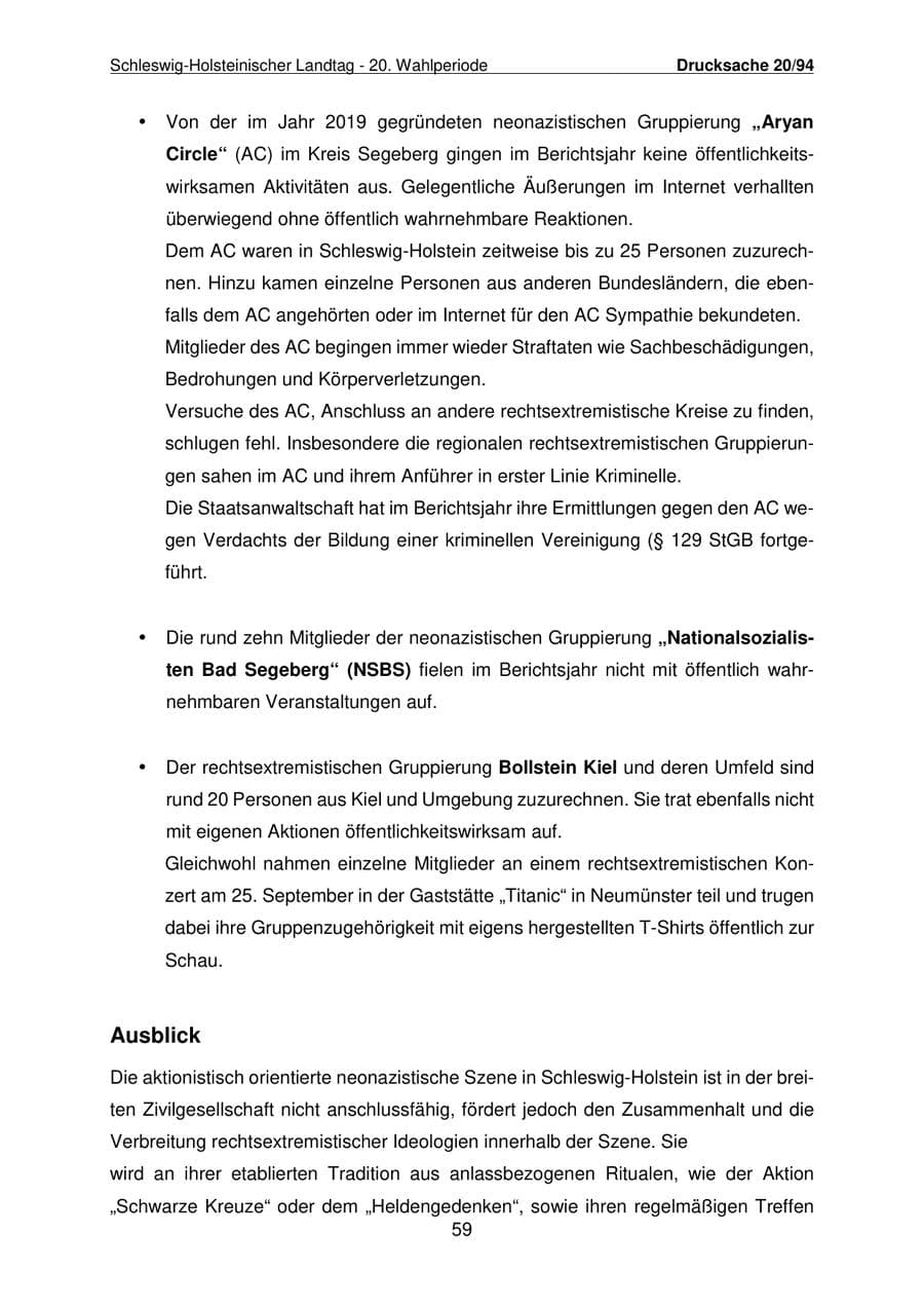 Seite 60 des Verfassungsschutzbericht 2021 Schleswig-Holstein