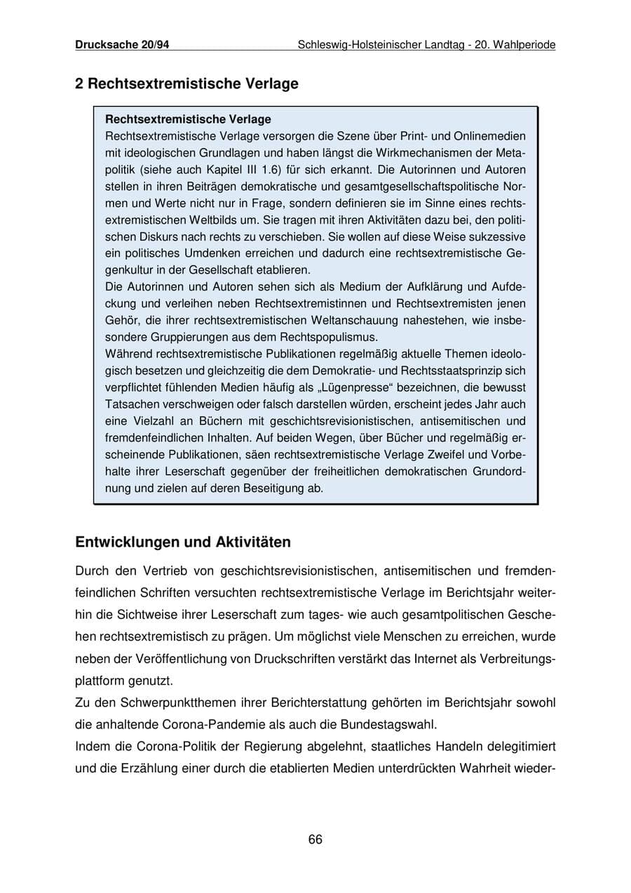 Seite 67 des Verfassungsschutzbericht 2021 Schleswig-Holstein