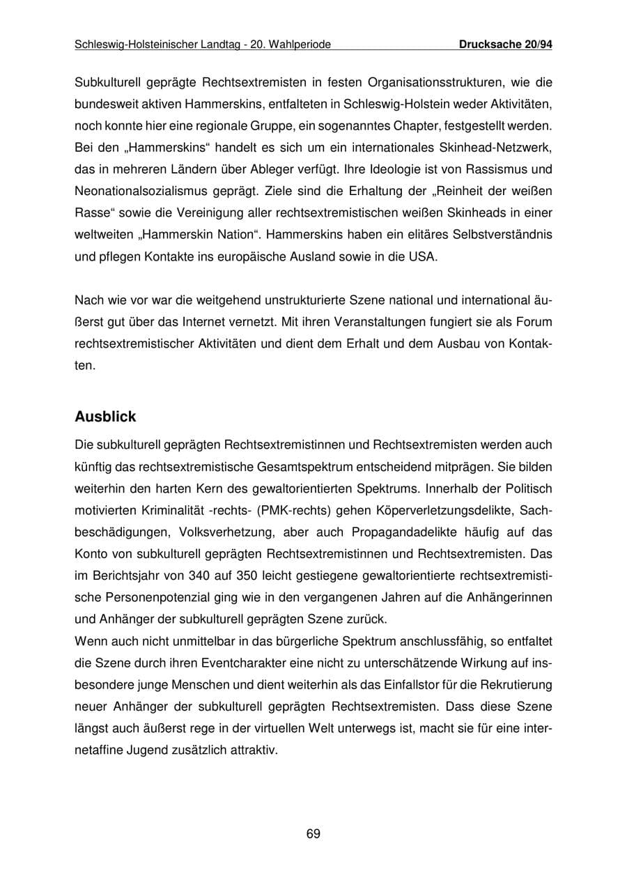 Seite 70 des Verfassungsschutzbericht 2021 Schleswig-Holstein