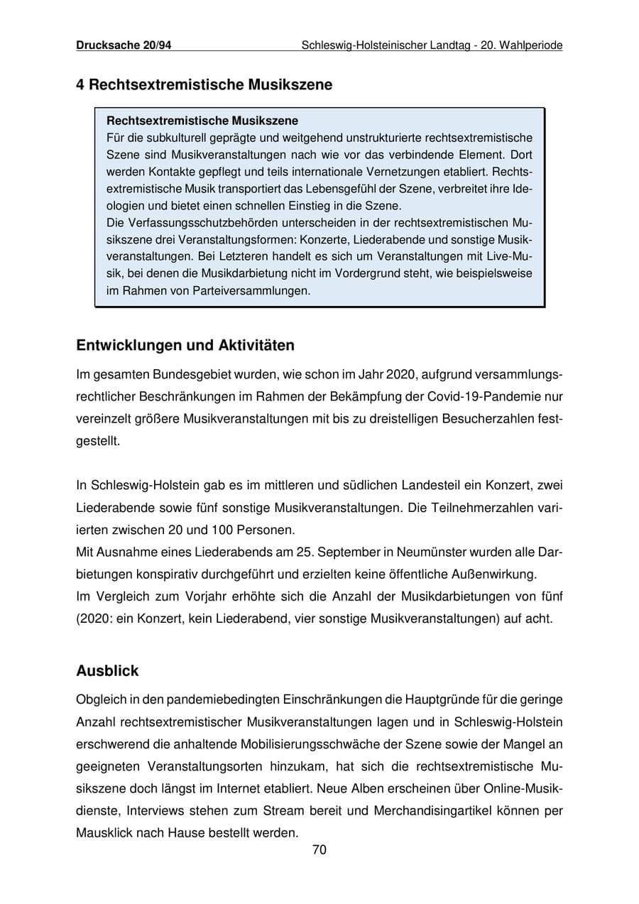 Seite 71 des Verfassungsschutzbericht 2021 Schleswig-Holstein