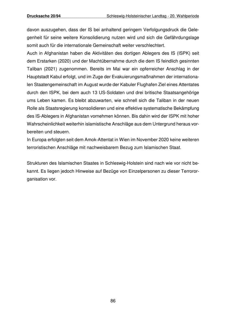Seite 87 des Verfassungsschutzbericht 2021 Schleswig-Holstein