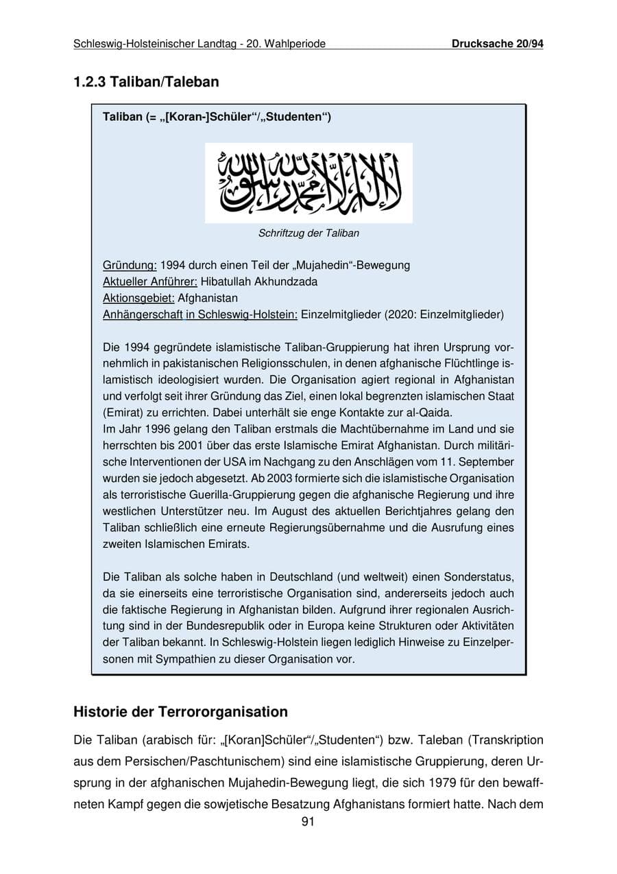 Seite 92 des Verfassungsschutzbericht 2021 Schleswig-Holstein