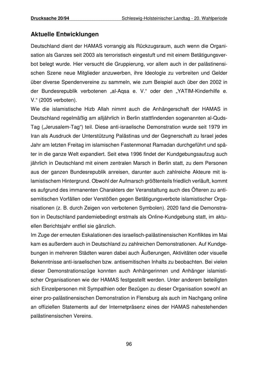 Seite 97 des Verfassungsschutzbericht 2021 Schleswig-Holstein