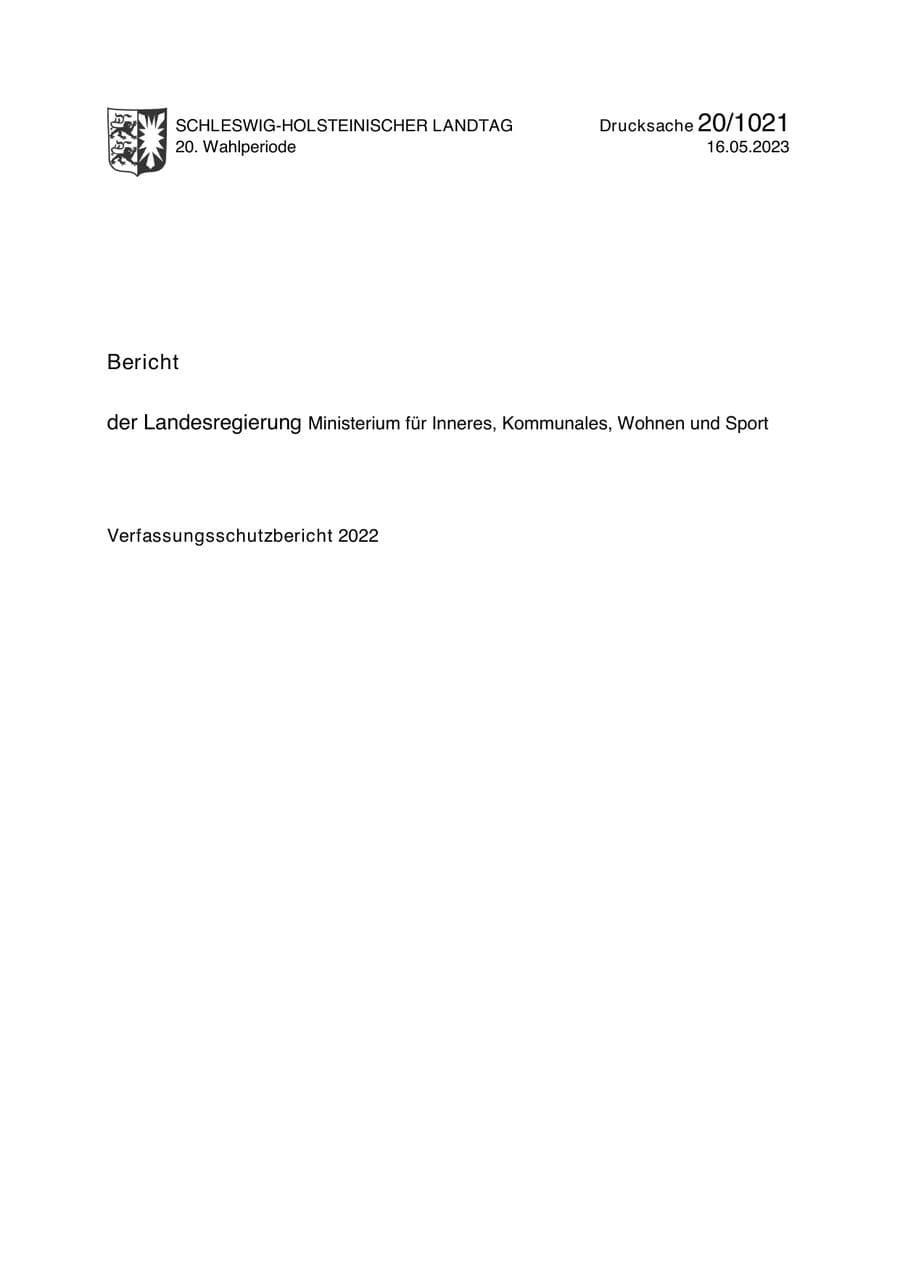 Seite 1 des Verfassungsschutzbericht 2022 Schleswig-Holstein