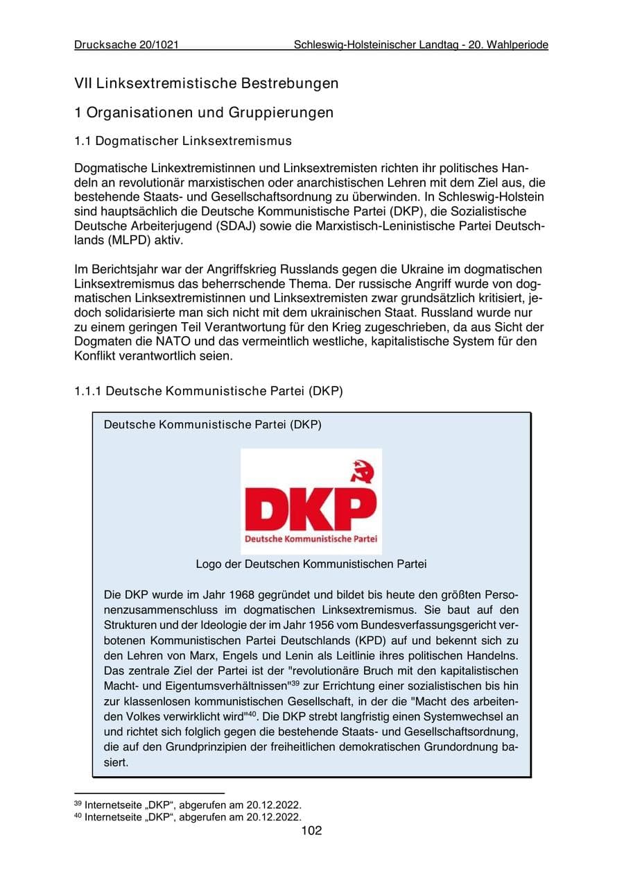 Seite 104 des Verfassungsschutzbericht 2022 Schleswig-Holstein