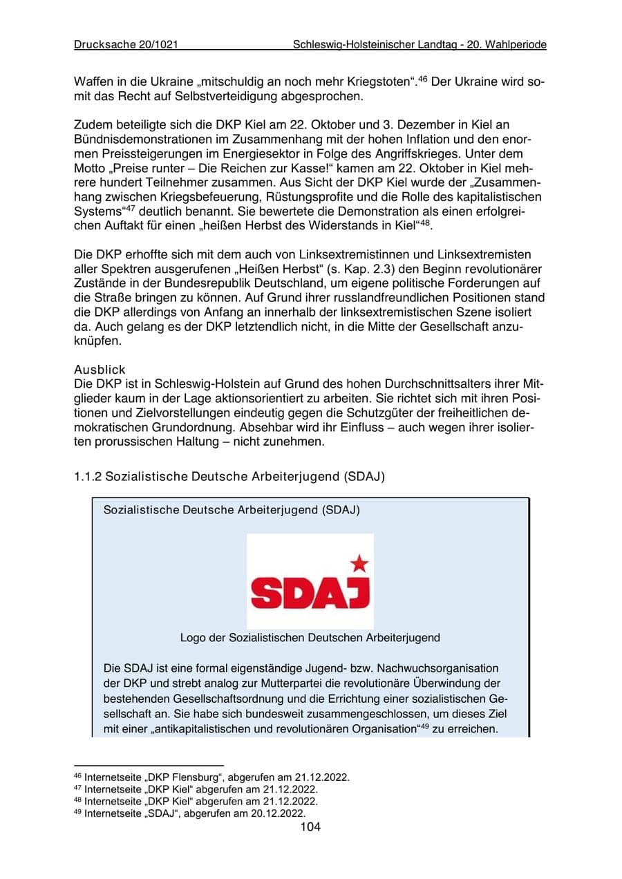 Seite 106 des Verfassungsschutzbericht 2022 Schleswig-Holstein