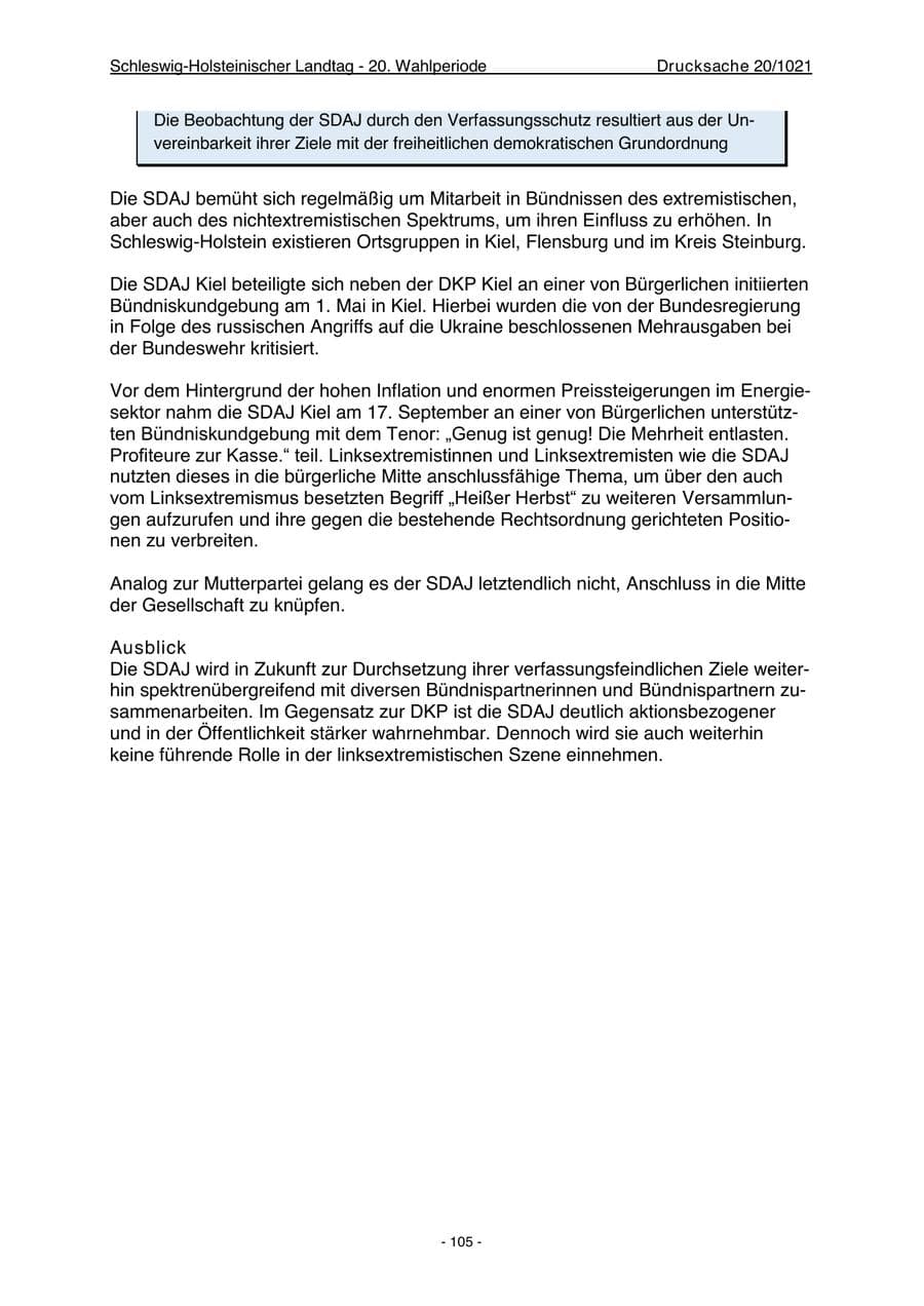 Seite 107 des Verfassungsschutzbericht 2022 Schleswig-Holstein
