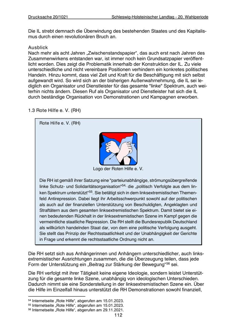 Seite 114 des Verfassungsschutzbericht 2022 Schleswig-Holstein