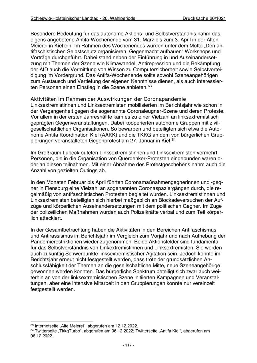 Seite 119 des Verfassungsschutzbericht 2022 Schleswig-Holstein