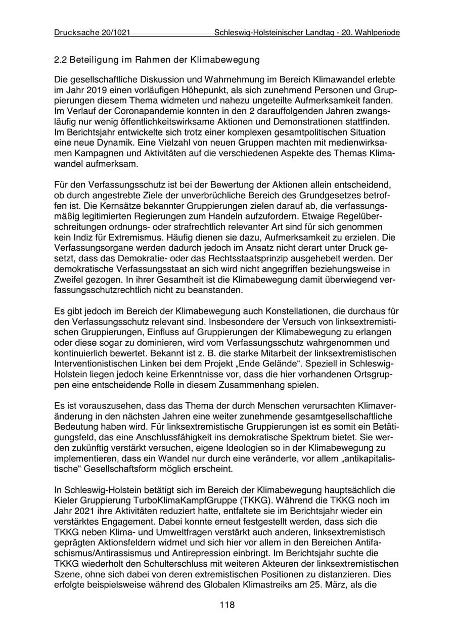 Seite 120 des Verfassungsschutzbericht 2022 Schleswig-Holstein