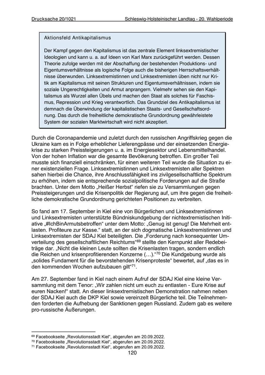 Seite 122 des Verfassungsschutzbericht 2022 Schleswig-Holstein