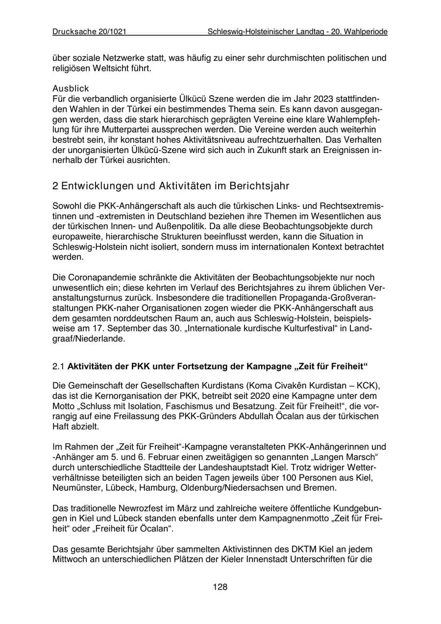 Seite 130 des Verfassungsschutzbericht 2022 Schleswig-Holstein