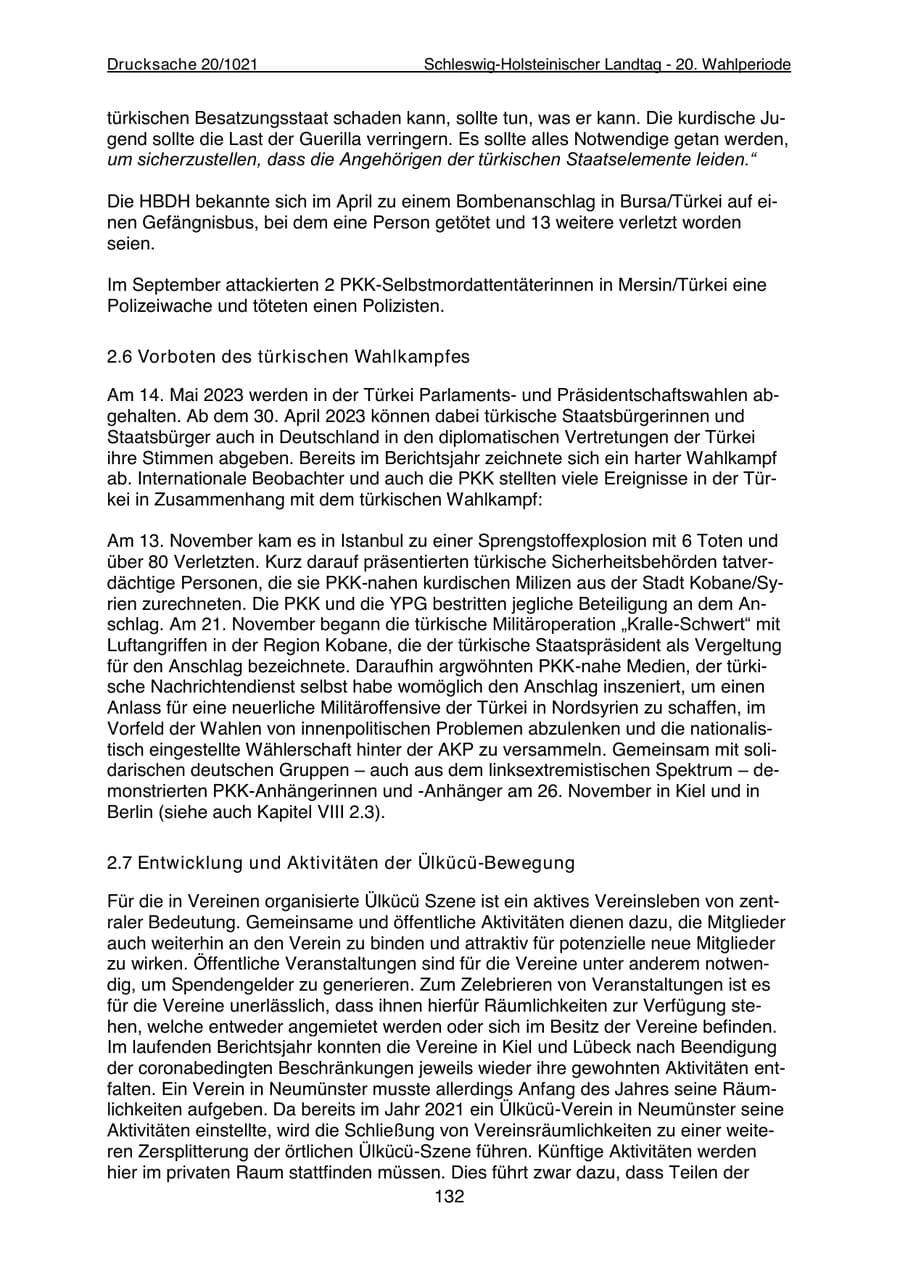 Seite 134 des Verfassungsschutzbericht 2022 Schleswig-Holstein