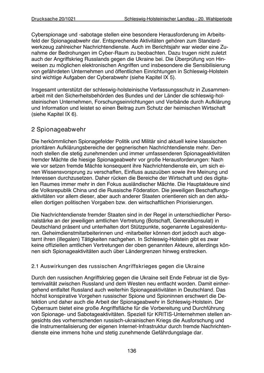 Seite 138 des Verfassungsschutzbericht 2022 Schleswig-Holstein