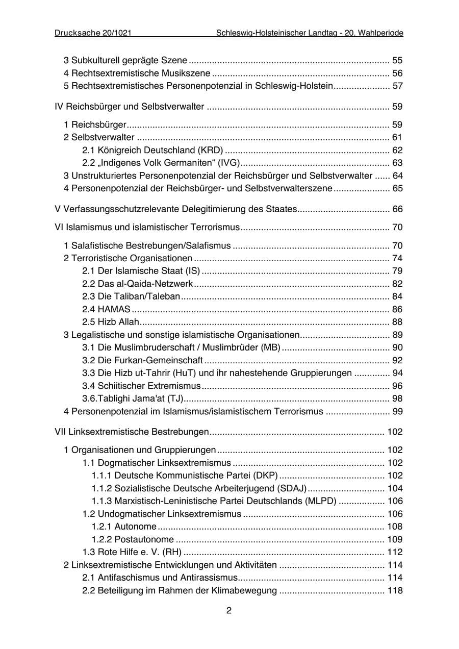 Seite 4 des Verfassungsschutzbericht 2022 Schleswig-Holstein