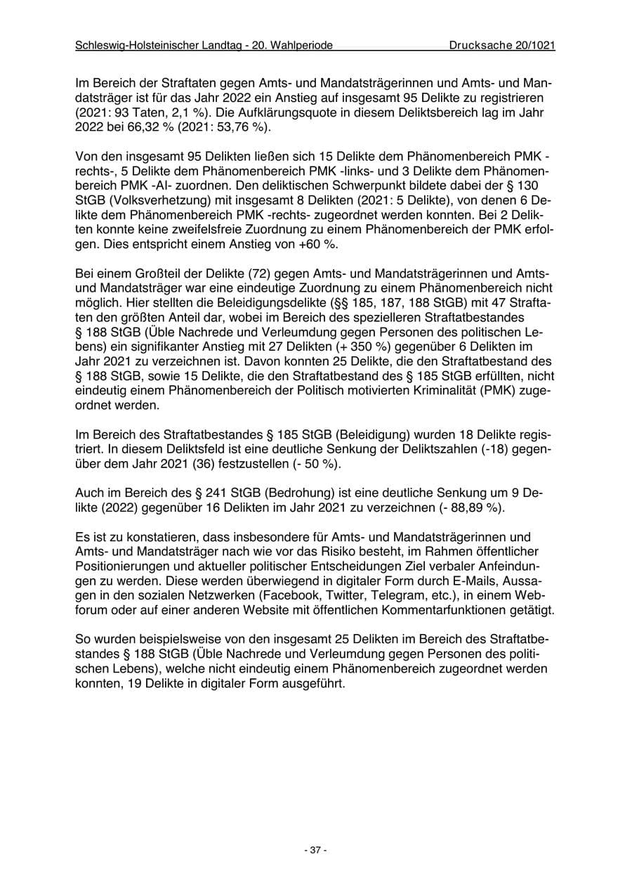 Seite 39 des Verfassungsschutzbericht 2022 Schleswig-Holstein