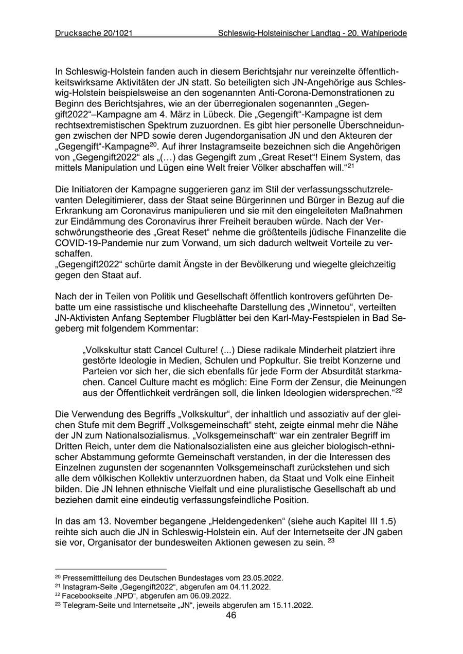 Seite 48 des Verfassungsschutzbericht 2022 Schleswig-Holstein