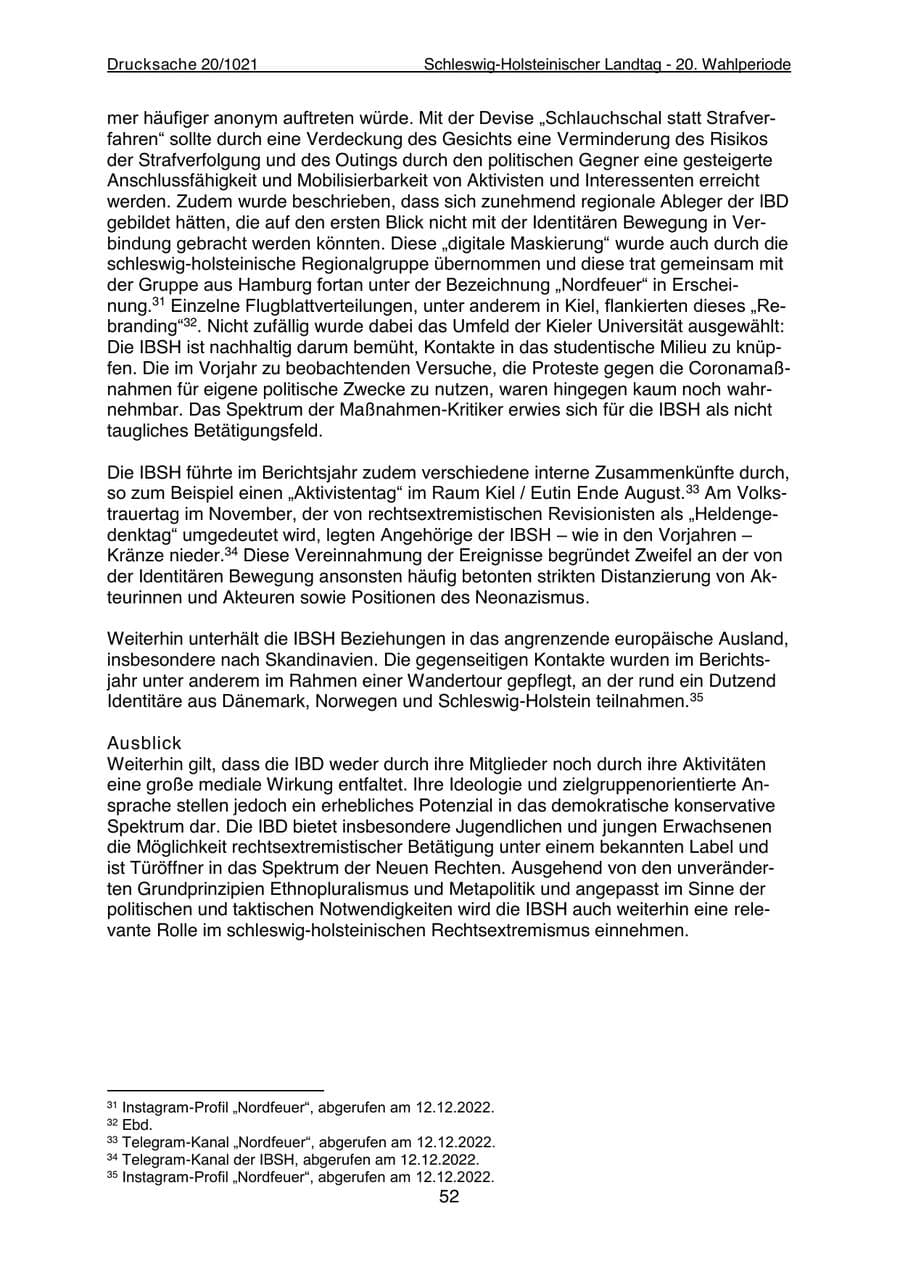 Seite 54 des Verfassungsschutzbericht 2022 Schleswig-Holstein