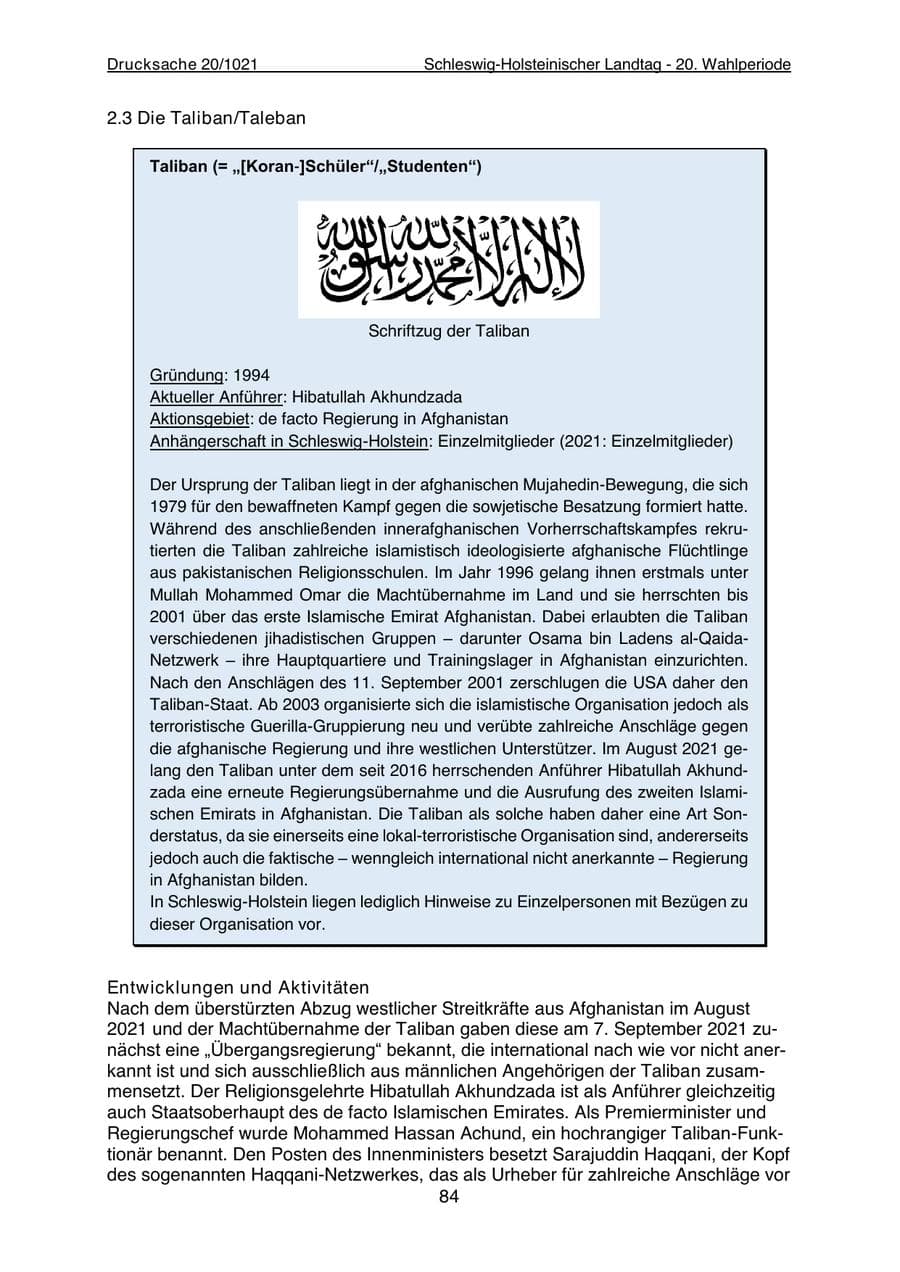 Seite 86 des Verfassungsschutzbericht 2022 Schleswig-Holstein