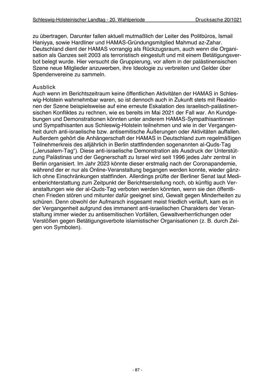 Seite 89 des Verfassungsschutzbericht 2022 Schleswig-Holstein